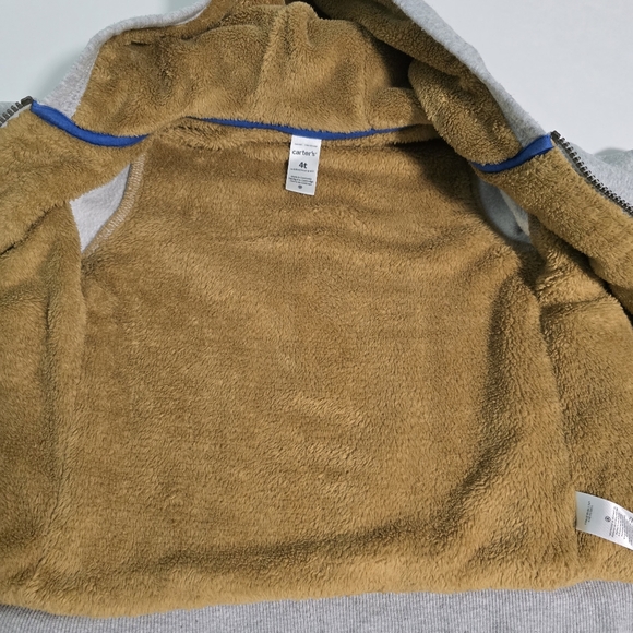4T Carter’s Gray Fur Lined Zip-Up Hoodie - Picture 5 of 8